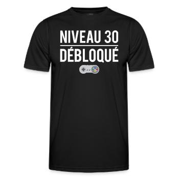 Niveau 30 débloqué cadeau anniversaire 30 ans - T-shirt sport Homme - noir - Devant - AI Model Male 178 dark (178cm)