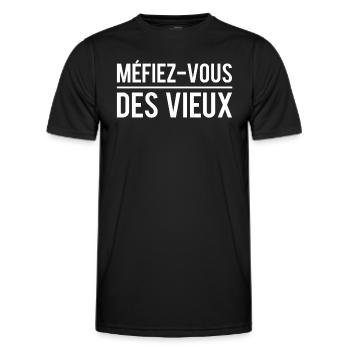 Méfiez-vous des vieux blague retraité humour - T-shirt sport Homme - noir - Devant - AI Model Male 178 dark (178cm)