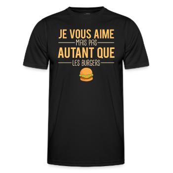 Je vous aime mais pas autant que les burgers - T-shirt sport Homme - noir - Devant - AI Model Male 178 dark (178cm)