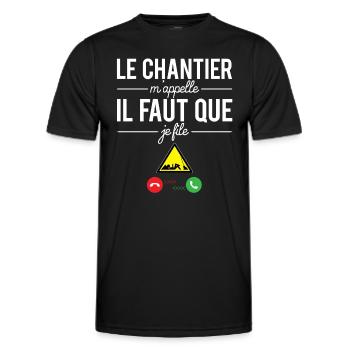 Le chantier m'appelle il faut que je file humour - T-shirt sport Homme - noir - Devant - AI Model Male 178 dark (178cm)