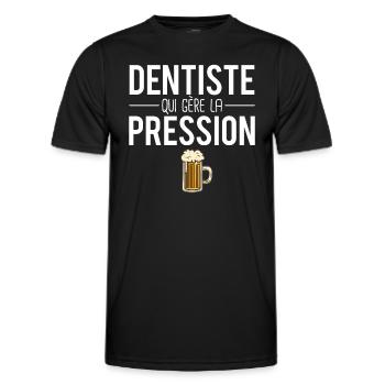 Dentiste qui gère la pression métier bière humour - T-shirt sport Homme - noir - Devant - AI Model Male 178 dark (178cm)