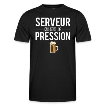Serveur qui gère la pression métier bière humour - T-shirt sport Homme - noir - Devant - AI Model Male 178 dark (178cm)
