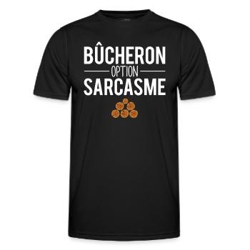 Cadeau bûcheron option sarcasme métier bois humour - T-shirt sport Homme - noir - Devant - AI Model Male 178 dark (178cm)