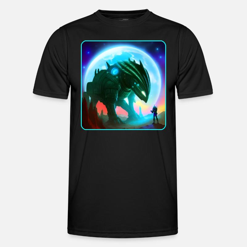 Astronaut and Alien Machine - Men's Functional T-Shirt - black