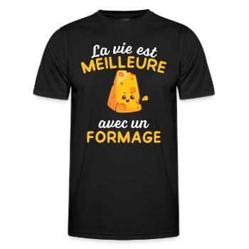 La Vie Est Meilleure Avec un fromage - T-shirt sport Homme - noir - Devant - AI Model Male 178 dark (178cm)