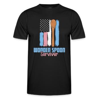 Cuillère en bois Survivor USA drapeau cuillère en bois - T-shirt sport Homme - noir - Devant - AI Model Male 178 dark (178cm)