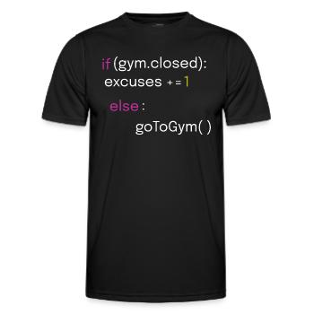 Fun fitness and coding design - Men's Functional T-Shirt - black - Front - AI Model Male 178 dark (178cm)