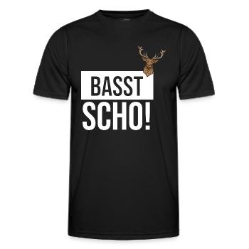 Basst Scho | Trachten Hirsch - Männer Funktions-T-Shirt - Schwarz - Vorne - AI Model Male 178 dark (178cm)