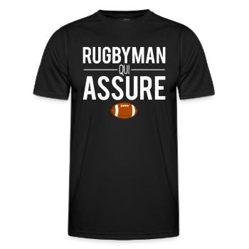 Rugbyman qui assure joueur de rugby humour - T-shirt sport Homme - noir - Devant - AI Model Male 178 dark (178cm)