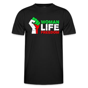 Woman, Life, Freedom | Free Iran! | Mit Flagge - Männer Funktions-T-Shirt - Schwarz - Vorne - AI Model Male 178 dark (178cm)