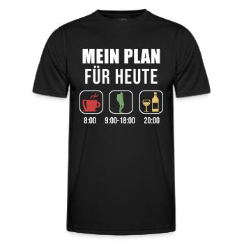 Mein Plan Wandern Bergsteigen | Hiking Wein Spruch - Männer Funktions-T-Shirt - Schwarz - Vorne - AI Model Male 178 dark (178cm)