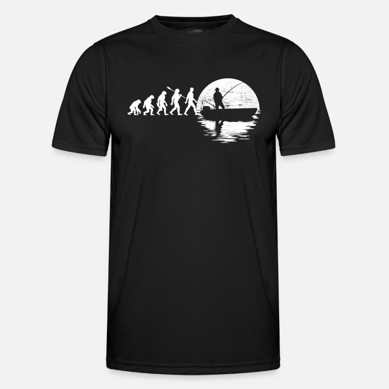 Evolution - Angler im Boot - Mondnacht - Männer Funktions-T-Shirt - Schwarz