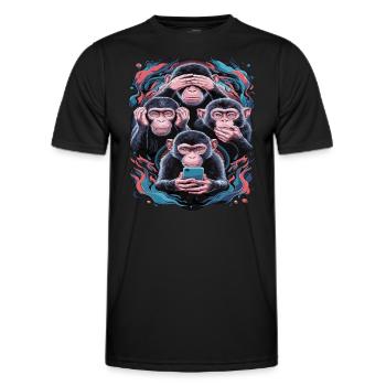 Wise Monkey With Mobile Phone Funny Multi Media Design - Men's Functional T-Shirt - black - Front - AI Model Male 178 dark (178cm)