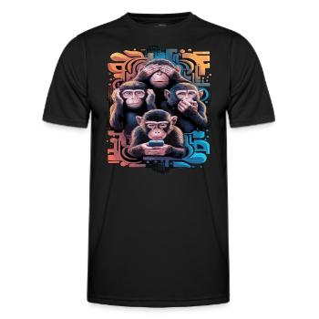 Wise Monkey With Mobile Phone Funny Multi Media Design - Men's Functional T-Shirt - black - Front - AI Model Male 178 dark (178cm)