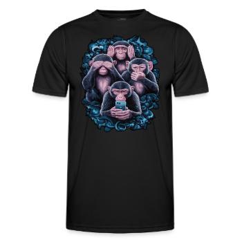 Wise Monkey With Mobile Phone Funny Multi Media Design - Men's Functional T-Shirt - black - Front - AI Model Male 178 dark (178cm)