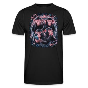 Wise Monkey With Mobile Phone Funny Multi Media Design - Men's Functional T-Shirt - black - Front - AI Model Male 178 dark (178cm)