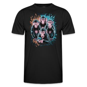 Wise Monkey With Mobile Phone Funny Multi Media Design - Men's Functional T-Shirt - black - Front - AI Model Male 178 dark (178cm)