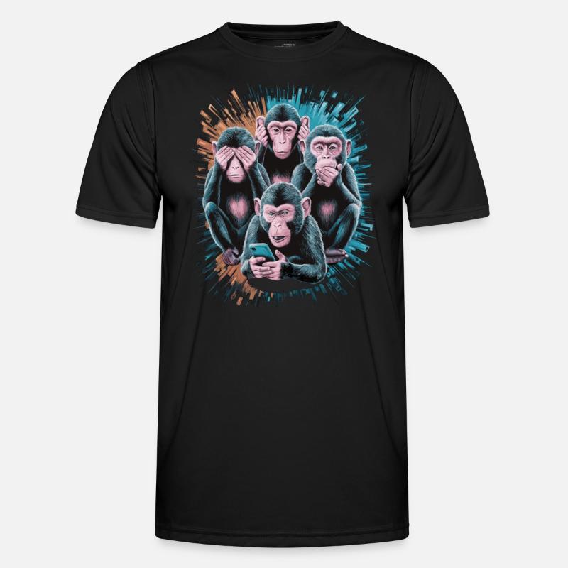 Wise Monkey With Mobile Phone Funny Multi Media Design Men's Functional T-Shirt