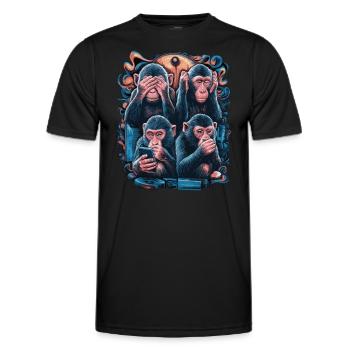Wise Monkey With Mobile Phone Funny Multi Media Design - Men's Functional T-Shirt - black - Front - AI Model Male 178 dark (178cm)