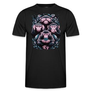 Wise Monkey With Mobile Phone Funny Multi Media Design - Men's Functional T-Shirt - black - Front - AI Model Male 178 dark (178cm)