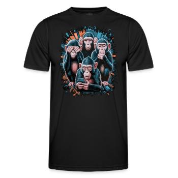Wise Monkey With Mobile Phone Funny Multi Media Design - Men's Functional T-Shirt - black - Front - AI Model Male 178 dark (178cm)
