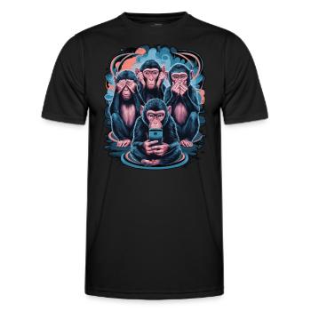 Wise Monkey With Mobile Phone Funny Multi Media Design - Men's Functional T-Shirt - black - Front - AI Model Male 178 dark (178cm)