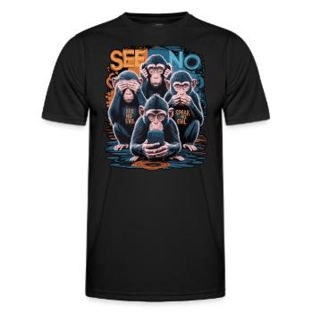 Wise Monkey With Mobile Phone Funny Multi Media Design - Men's Functional T-Shirt - black - Front - AI Model Male 178 dark (178cm)