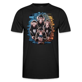 Wise Monkey With Mobile Phone Funny Multi Media Design - Men's Functional T-Shirt - black - Front - AI Model Male 178 dark (178cm)