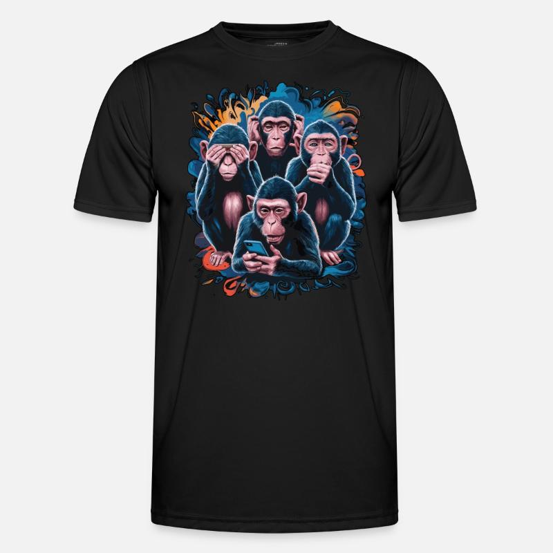 Wise Monkey With Mobile Phone Funny Multi Media Design Men's Functional T-Shirt