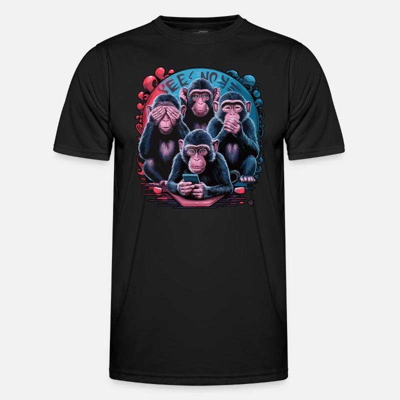 Wise Monkey With Mobile Phone Funny Multi Media Design Men's Functional T-Shirt