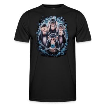 Wise Monkey With Mobile Phone Funny Multi Media Design - Men's Functional T-Shirt - black - Front - AI Model Male 178 dark (178cm)