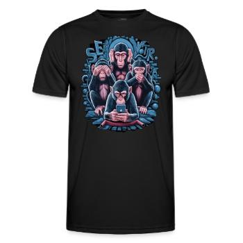 Wise Monkey With Mobile Phone Funny Multi Media Design - Men's Functional T-Shirt - black - Front - AI Model Male 178 dark (178cm)