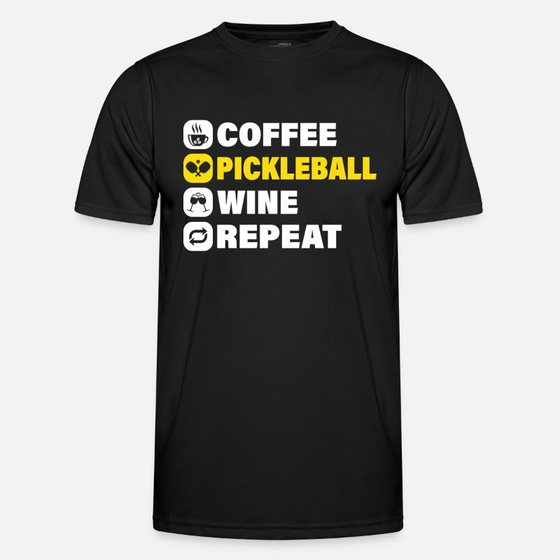 Coffee Pickleball Wine Repeat - Men's Functional T-Shirt - black