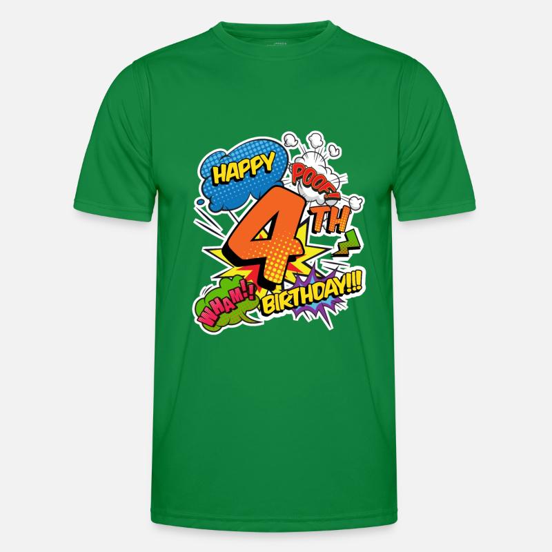 4. Geburtstag Junge Comic-Stil Superhelden Männer Funktions-T-Shirt