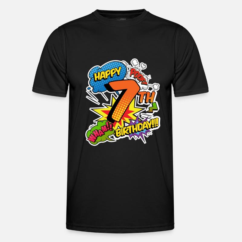 7. Geburtstag Junge Comic-Stil Superhelden - Männer Funktions-T-Shirt - Schwarz