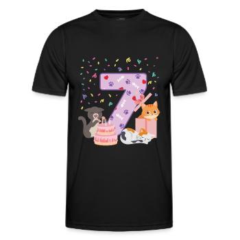 7. Geburtstag Mädchen Katzen Outfit 7 Jahr alt - Männer Funktions-T-Shirt - Schwarz - Vorne - AI Model Male 178 dark (178cm)