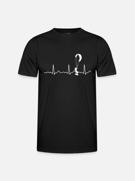 Kitesurfen - Herzschlag, Puls, Herzlinie, EKG - Männer Funktions-T-Shirt - Schwarz