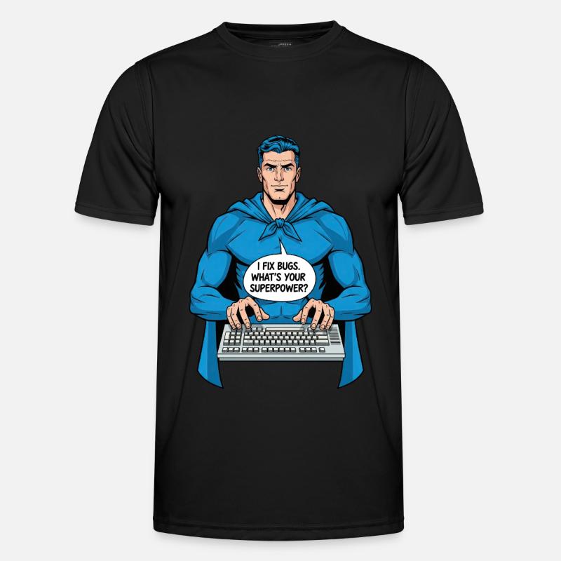 Superheld: Ich fixiere Bugs! - Männer Funktions-T-Shirt - Schwarz