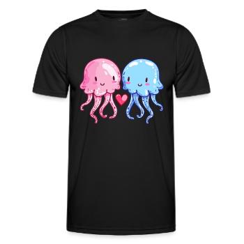 Qualle Paar Liebe Valentinstag - Männer Funktions-T-Shirt - Schwarz - Vorne - AI Model Male 178 dark (178cm)