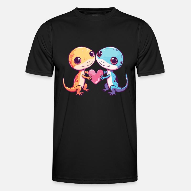 Echse Gecko Eidechse Paar Liebe Valentinstag - Männer Funktions-T-Shirt - Schwarz
