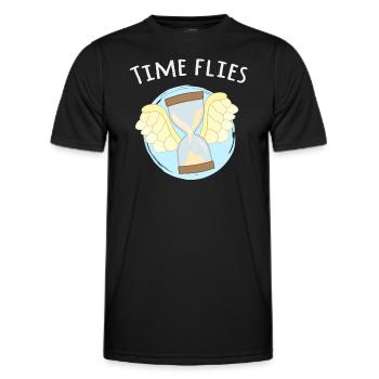 Zeit verfliegt... Fliegende Sanduhr Wortspiel - Männer Funktions-T-Shirt - Schwarz - Vorne - AI Model Male 178 dark (178cm)