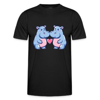 Nilpferd Paar Liebe Valentinstag - Männer Funktions-T-Shirt - Schwarz - Vorne - AI Model Male 178 dark (178cm)