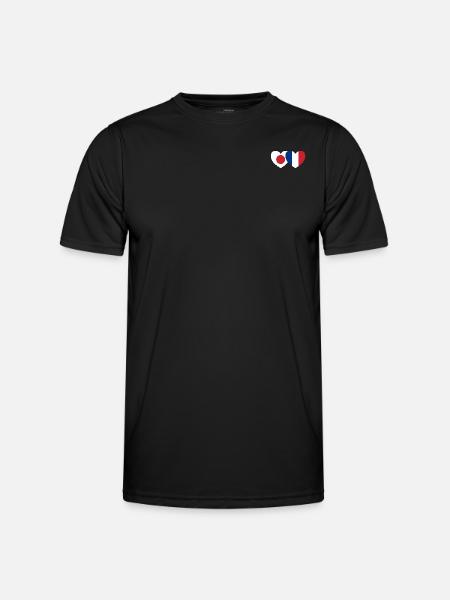 Japan France Flag Heart - Men's Functional T-Shirt - black