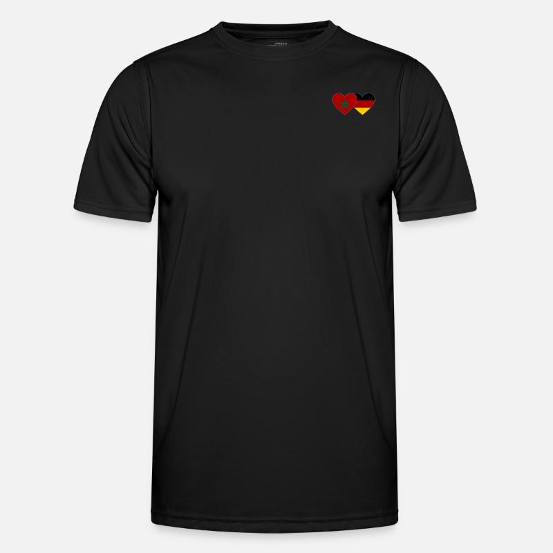 Morocco Germany Flag Heart - Men's Functional T-Shirt - black