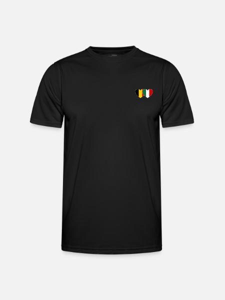 Belgium Italy Flag Heart - Men's Functional T-Shirt - black