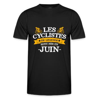 Les cyclistes de légende sont nés en juin - T-shirt sport Homme - noir - Devant - AI Model Male 178 dark (178cm)