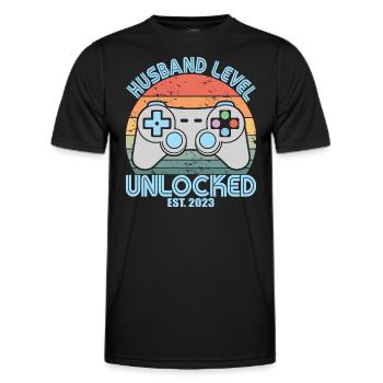 Husband Level Unlocked Est. 2023 Funny Married Men - Men's Functional T-Shirt - black - Front - AI Model Male 178 dark (178cm)