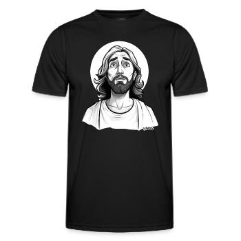 Aïe, un gars ressemblant à Jésus avec une auréole - T-shirt sport Homme - noir - Devant - AI Model Male 178 dark (178cm)
