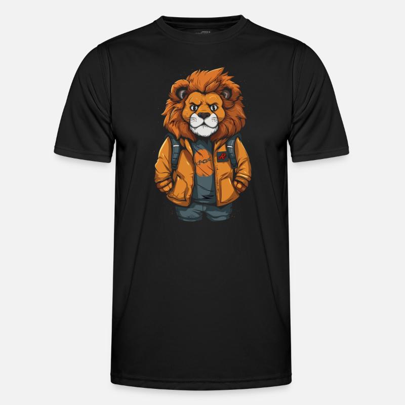 Lion with Backpack: Back to School - Men's Functional T-Shirt - black