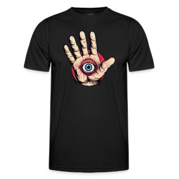 Hand with eye: Watch out! - Men's Functional T-Shirt - black - Front - AI Model Male 178 dark (178cm)